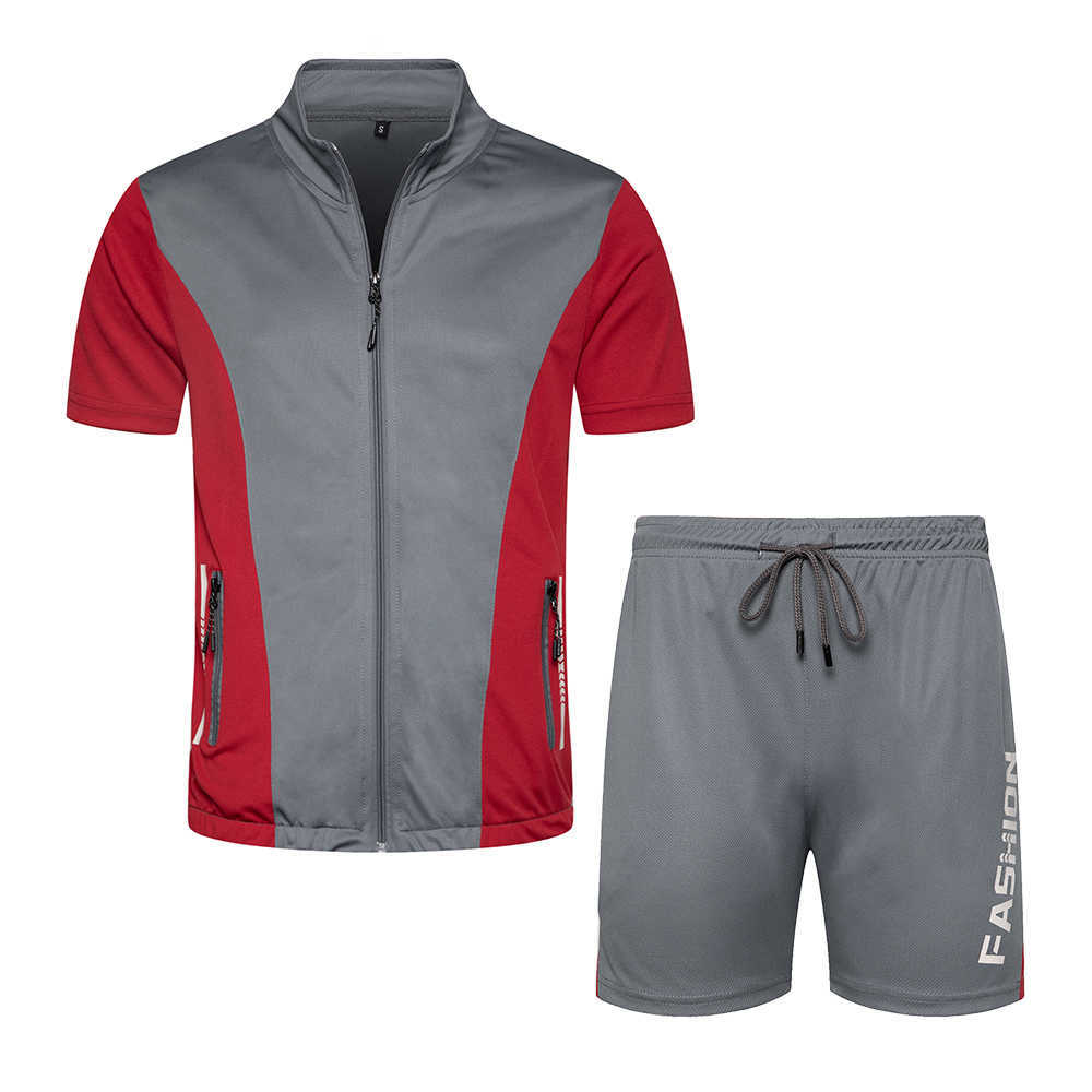 Tracksuit Men Summer T-Shirt+Shorts Set T-shirt and Shorts Casual Clothing Men Sports Wear Gym Clothes Men Sweat Suits 210603