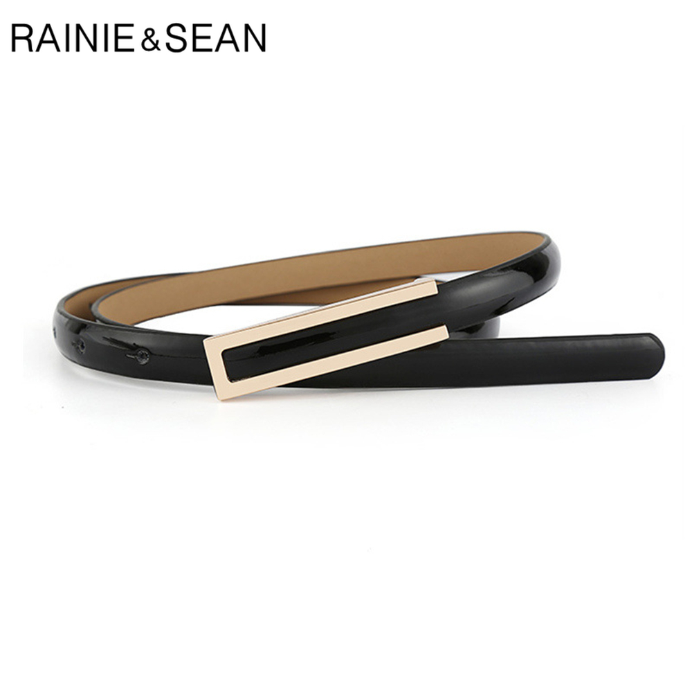 RAINIE SEAN Patent Leather Women Belt Thin Ladies Waist for Trousers Real Leather Red Blue Black White Pink Female Strap 102cm 210407