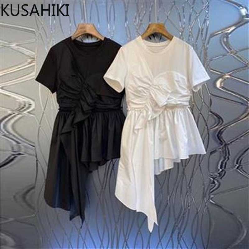 KUSAHIKI Irregular Pleated Ruffle Patchwork Woman Tshirts Short Sleeve O-neck Graphic Tee Slim Waist Elegant Tops 6J310 210602, White
KUSAHIKI Irregular Pleated Ruffle Patchwork Woman Tshirts Short Sleeve O-neck Graphic Tee Slim Waist Elegant Tops 6J310 210602, White