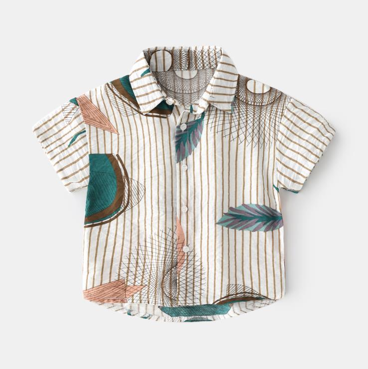 Baby Girl Clothes Summer Short Sleeve Shirts Cartoon Pattern Beach Shirt Button Turn-down Collar Casual Tops 4 Colors