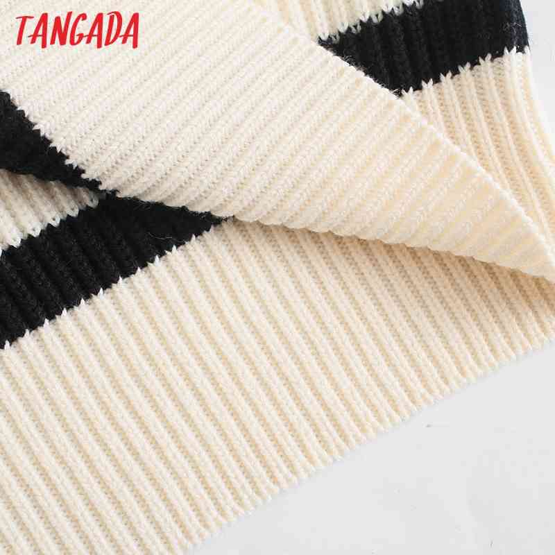 Women Oversized Striped Knitted Vest Sweater Jumper V Neck Sleeveless Female Waistcoat Chic Tops BE477 210416