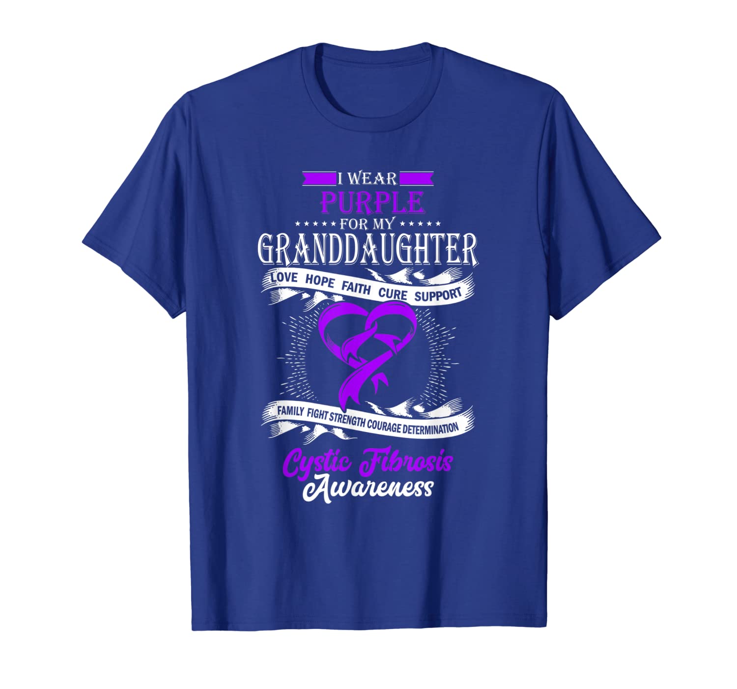 I Wear Purple For My Granddaughter Cystic Fibrosis Gift Tee, White;black