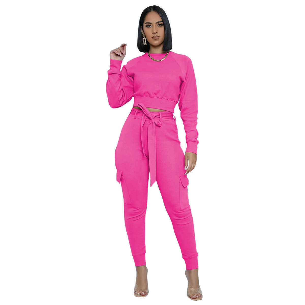 Women's Two Piece a Pants Designers Women Clothes 2023 fashion round neck slim fit suit two piece pants