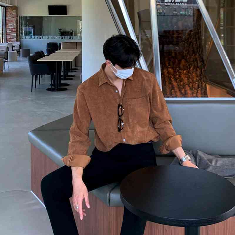 IEFB Corduroy Shirts Men's Spring Long Sleeve Vintage Tops Korean Fashion Mans Double Pockets Loose Blouse 9Y5899 210524