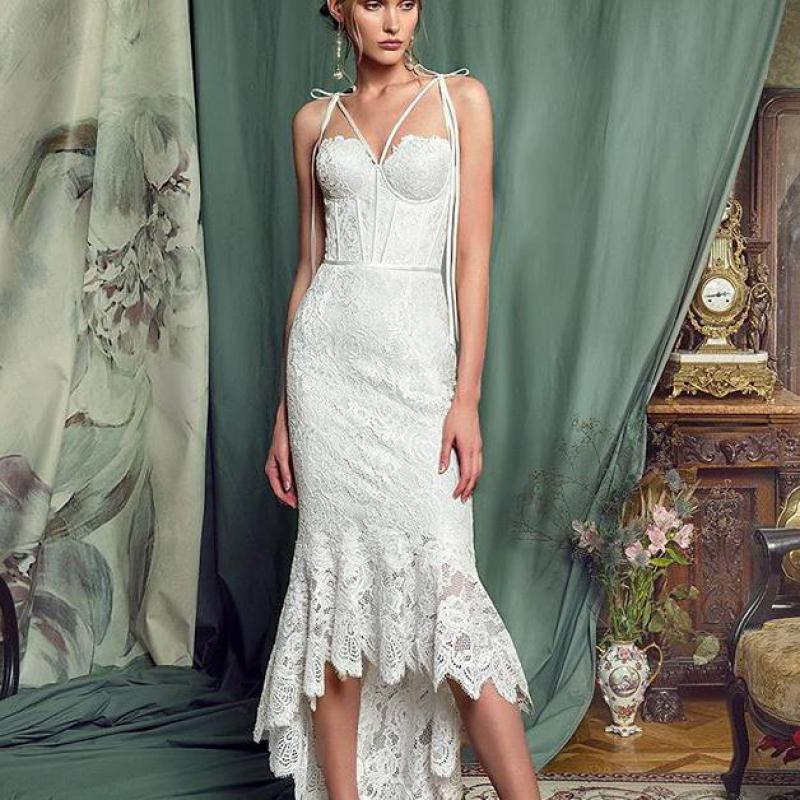 Women Dress Asymmetry White Lace Dresses Plus Size Sleeveless Long Mermaid 210524