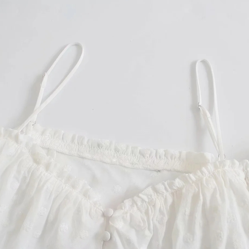 Summer Women Flower Embroidery Suspender Short Blouse Female Lantern Sleeve Shirt Casual Lady Crop Tops Blusas S8856 210430