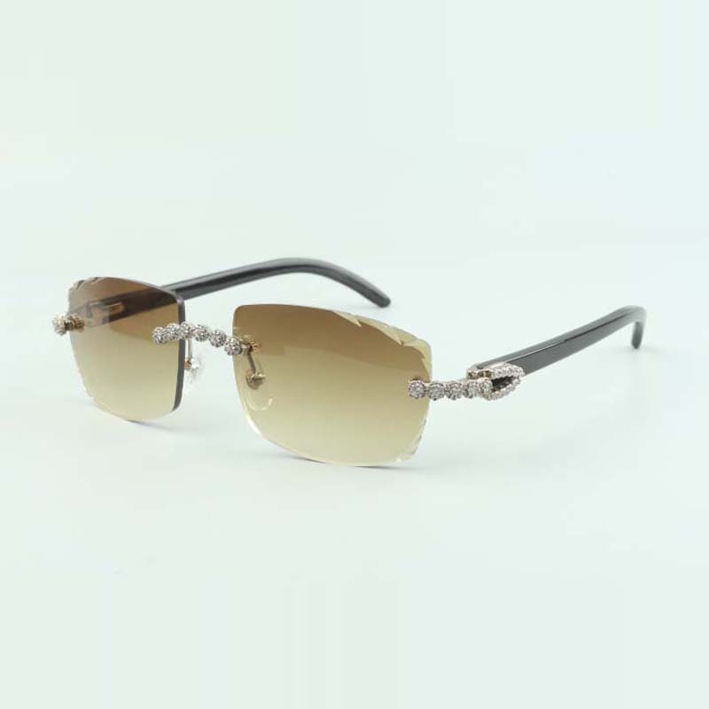Bouquet Diamond buffs Sunglasses 3524015 with Natural black buffalo horn glasses and cut Lens 3.0 Thickness