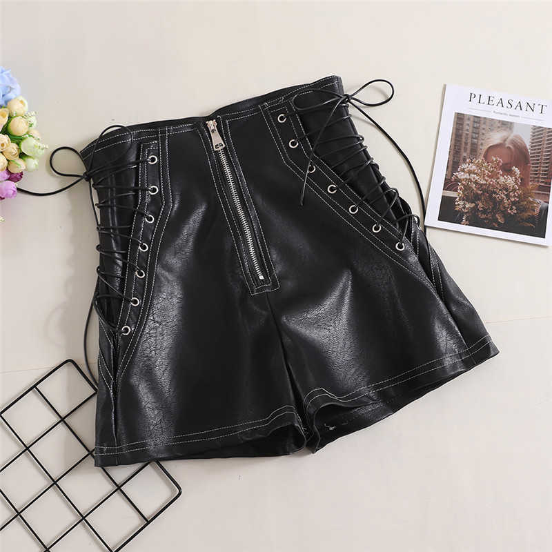 High Waist PU Leather For Women - Versatile Black Wide Leg Casual Shorts Ab1170 210714