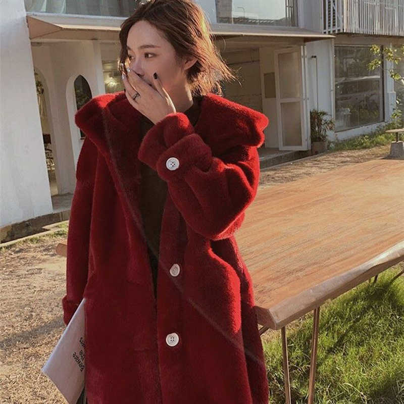 HStar Faux Fur Coat Women Casual Korean Loose Hoodies Furry Thick Bat Sleeved Warm Long Faux Rabbit Fur Jacket Winter Coat 211019