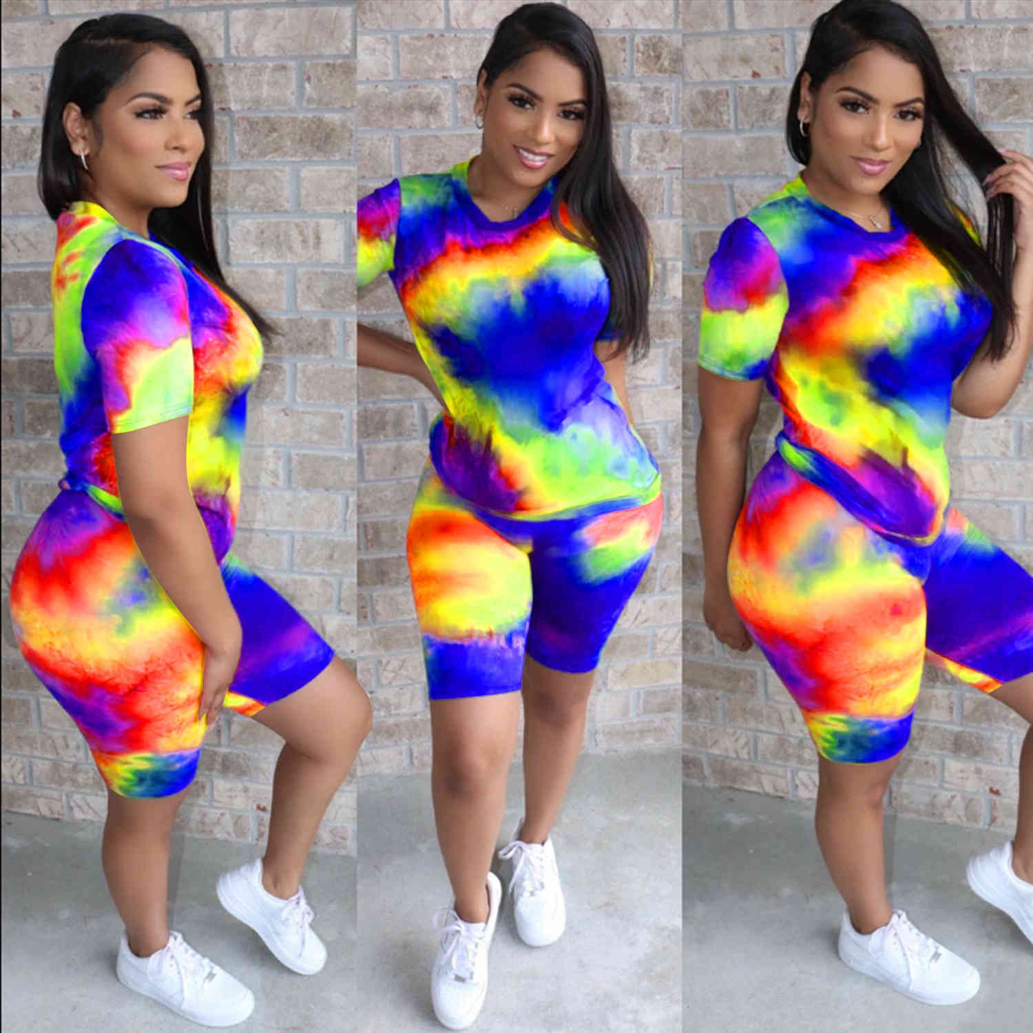 Designers Clothes 2023 women tracksuits sport suits fashion tie dye printing simple summer suit loose home two piece set