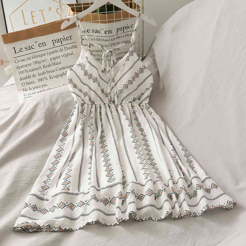 OCEANLOVE Sexy A-line Vestido Fashion V Neck High Waist Dresses Women Print Sleeveless Beach Style Dresses Chic Ropa Mujer 16415 210331Z