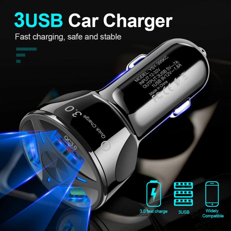 3 USB Car Charger Splitter Adapter for Mobile Phone DVR GPS MP3 Charg 12V-24V Charger Auto QC 3.0 Quick Charge TSLM1
