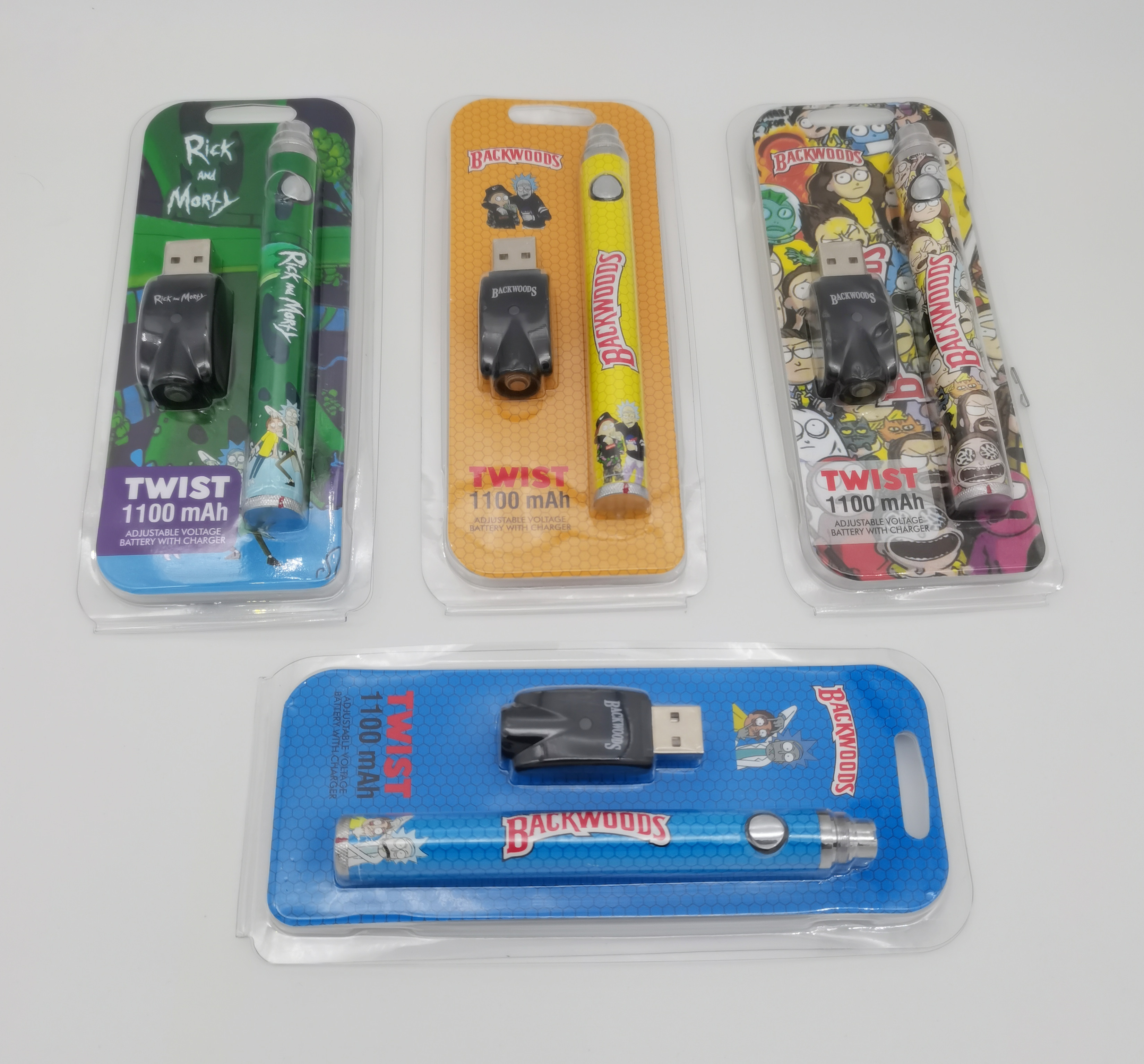 Cartoon Printing Twist Battery Backwoods Cook-ies Runty 1100mAh Variable Voltage Adjustable Vape Pen Blister Kit with USB Charger
Cartoon Printing Twist Battery Backwoods Cook-ies Runty 1100mAh Variable Voltage Adjustable Vape Pen Blister Kit with USB Charger