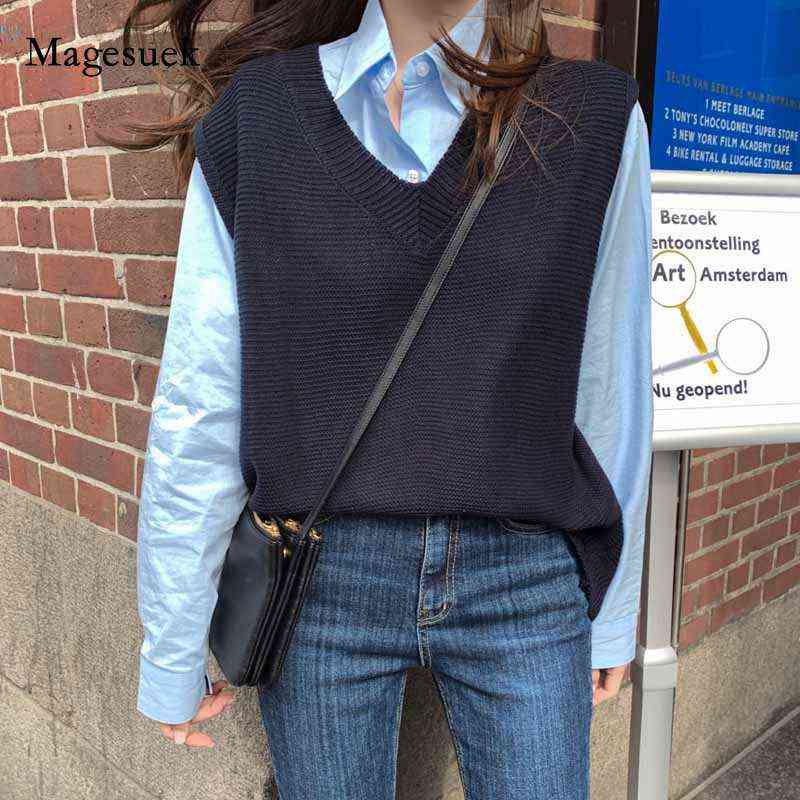 Spring Autumn Loose Sweater Women's Vest Knitted Vest V-Neck Joker Knitted Vest Womens Vests Winter Outerwear Plus Size 10974 211109