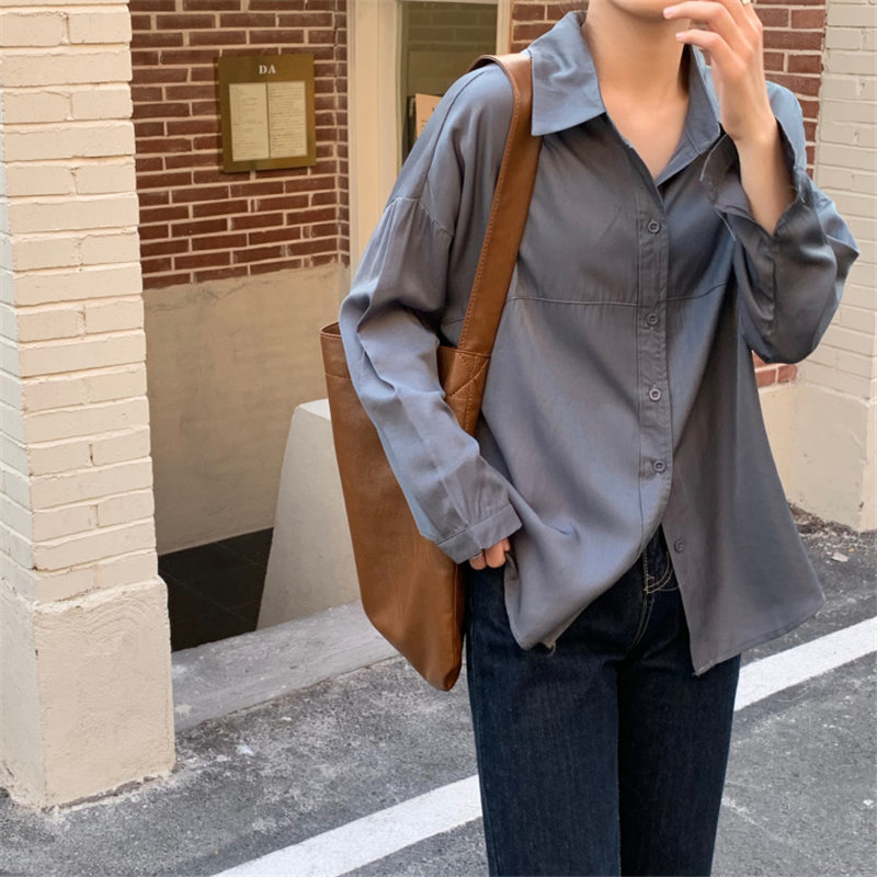 Korean Summer Loose Oversize Femme Chic All Match Solid Casual Tops Streetwear Fashion Gentle OL Shirts 210421