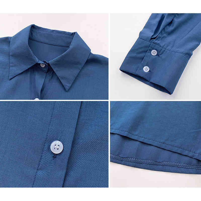 Spring and Summer Women Shirt Korean Style Loose Lazy Tops Solid Turn Down Collar Long Sleeve Feminine 9358 210421