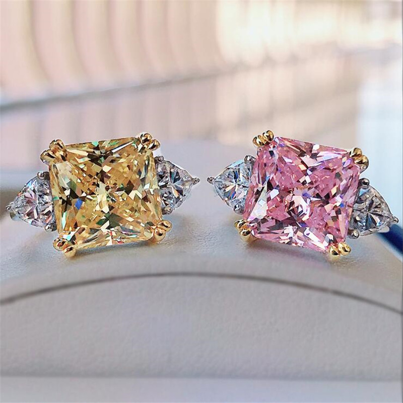 Choucong Unique Cocktail Wedding Rings Luxury Jewelry 925 Sterling Silver Radiant Cut Pink Topaz Moissanite Diamond Gemstones Eternity Women Engagemen
