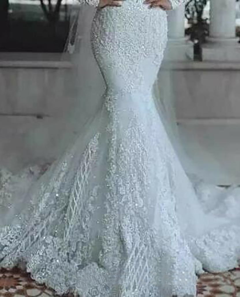 Modern New Romantic Gorgeous Long Sleeve Mermaid Wedding Dresses Beading Lace Princess Bridal Gown Custom Made Appliques See Through