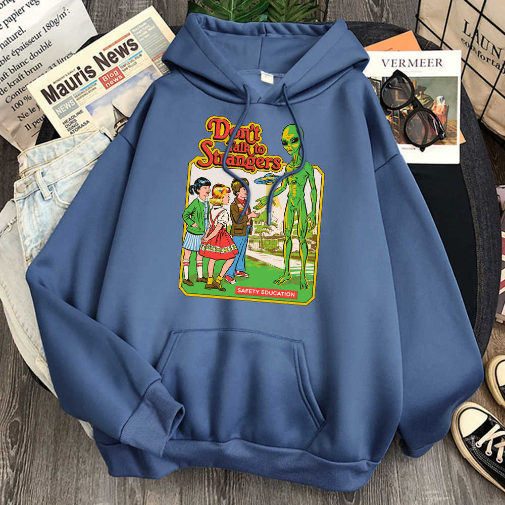 Don't Talk to Strangers Print Sweatshirts Man Casual Harajuku Fleece Hooded Clothing Woman Vintage Hoody Punk Hip Hop Sweatshirt H0909