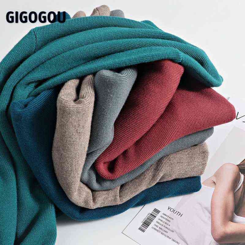 GIGOGOU Spring Autumn Women Sweater Solid Half Sleeve Knitted Pullovers Top Fall Chic Female Jumper Jersey Shirt Pull Femme 211109