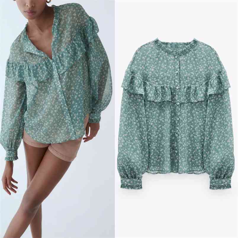 Top Women Green Chiffon Ruffle Printed Blouse Woman Vintage Long Sleeve O-Neck See Through Button-up Tops Ladies Blouses 210519, Print
Top Women Green Chiffon Ruffle Printed Blouse Woman Vintage Long Sleeve O-Neck See Through Button-up Tops Ladies Blouses 210519, Print
