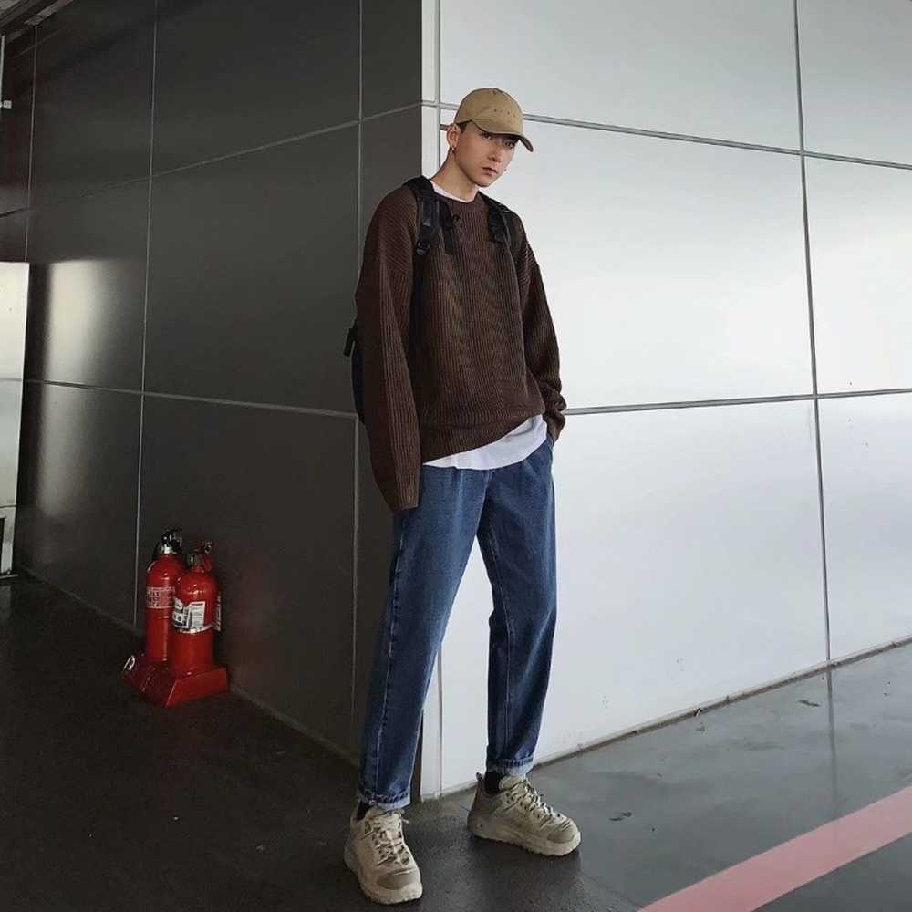 Korean Fashion Sweaters Men Autumn Solid Color Wool Sweaters Slim Fit Men Street Wear Mens Clothes Knitted Sweater Men Pullovers 211008