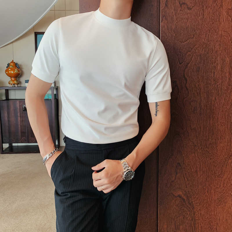 Autumn Winter Men's Turtleneck T Shirt Basic Tops Short Sleeve Men Casual Comfortable Double Sided Snow Fleece Tee Homme 210629