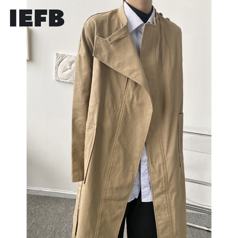 IEFB /men's wear niche asymmetric trench coat spring couple Korean style big size loose bandage windbreaker 9Y3945 210524