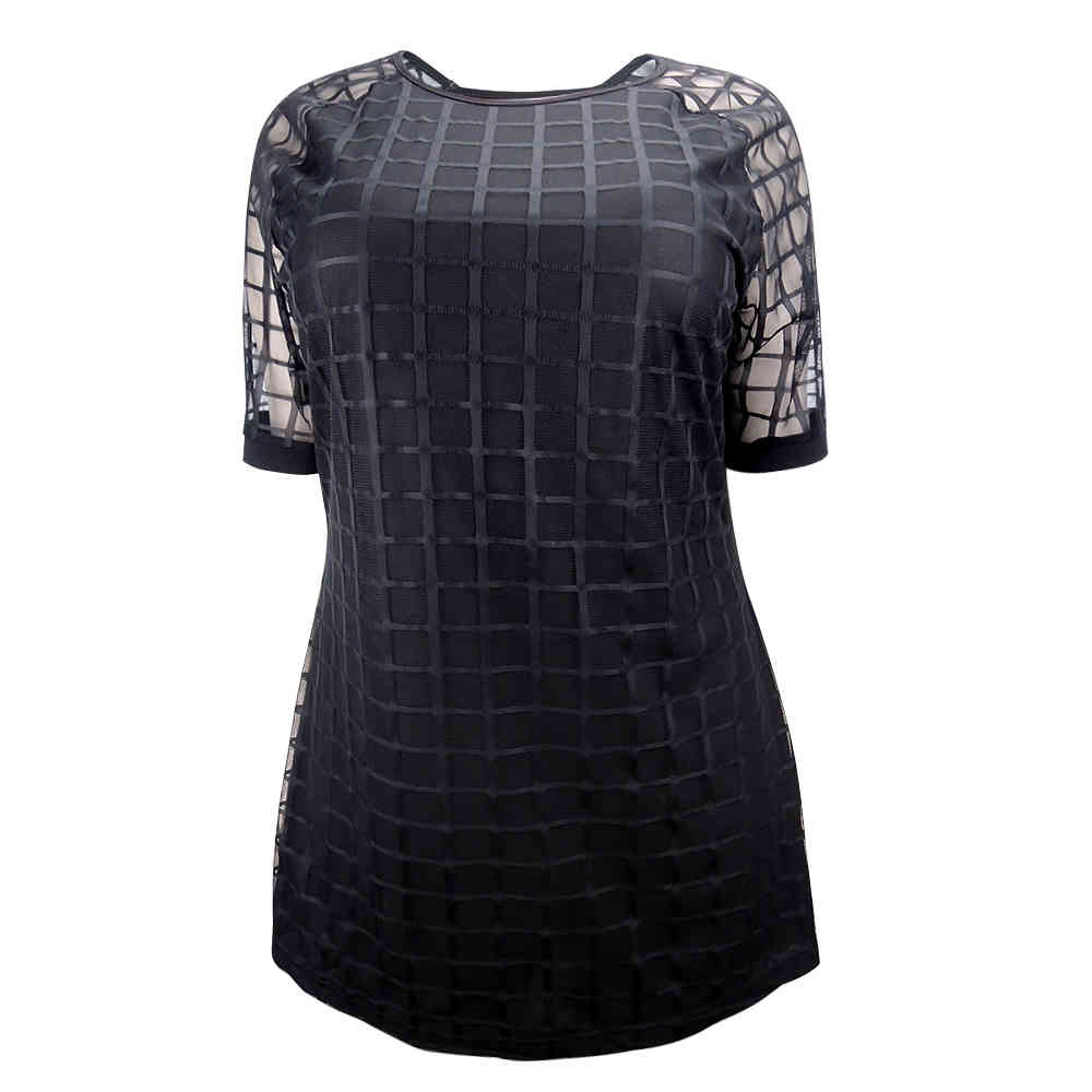YTL Women Plus Size Dress Black Mesh Short Sleeve Shift Mini Dress Big Size Summer Vintage Party Dresses 4XL 5XL 6XL 7XL H084 210409