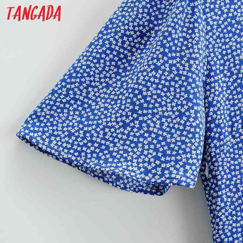 Summer Women Flowers Print A-line V Neck Short Sleeve Ladies Mini Dress Vestidos 1F176 210416
