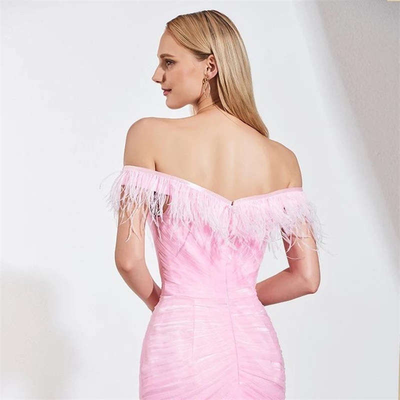 Elegant Feather Prom Dresses Ruffles Mermaid Evening Dress Off Shoulder Sexy Side Split Formal Party Wear Custom Made Robe de mariée