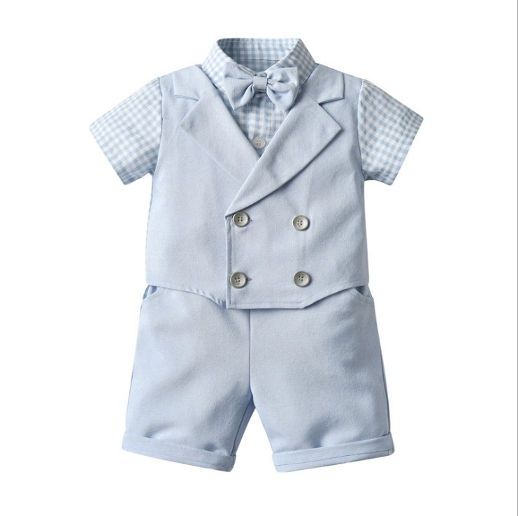 Two-Piece Set For Baby Boys Gentleman Style Clothing Sets Summer Boy Short Sleeve Plaid Shirt With Bowtie+Shorts Kids Suits Children Outfits, Sky blue
Two-Piece Set For Baby Boys Gentleman Style Clothing Sets Summer Boy Short Sleeve Plaid Shirt With Bowtie+Shorts Kids Suits Children Outfits, Sky blue