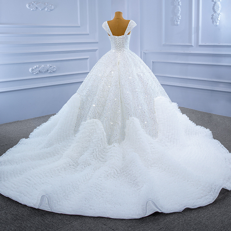 Elegant Mermaid Bridal Gowns Spaghtti Custom made Sequined Race Floor-length Wedding Dresses Court Train Satin Ruched Tulle Beach Vestido de noiva