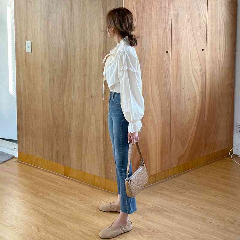 Arrival Spring Autumn Korea Fashion Puff Sleeve Loose Women Shirts Lace Patchwork Vintage Blouse Tops Female Blusas S408 210512