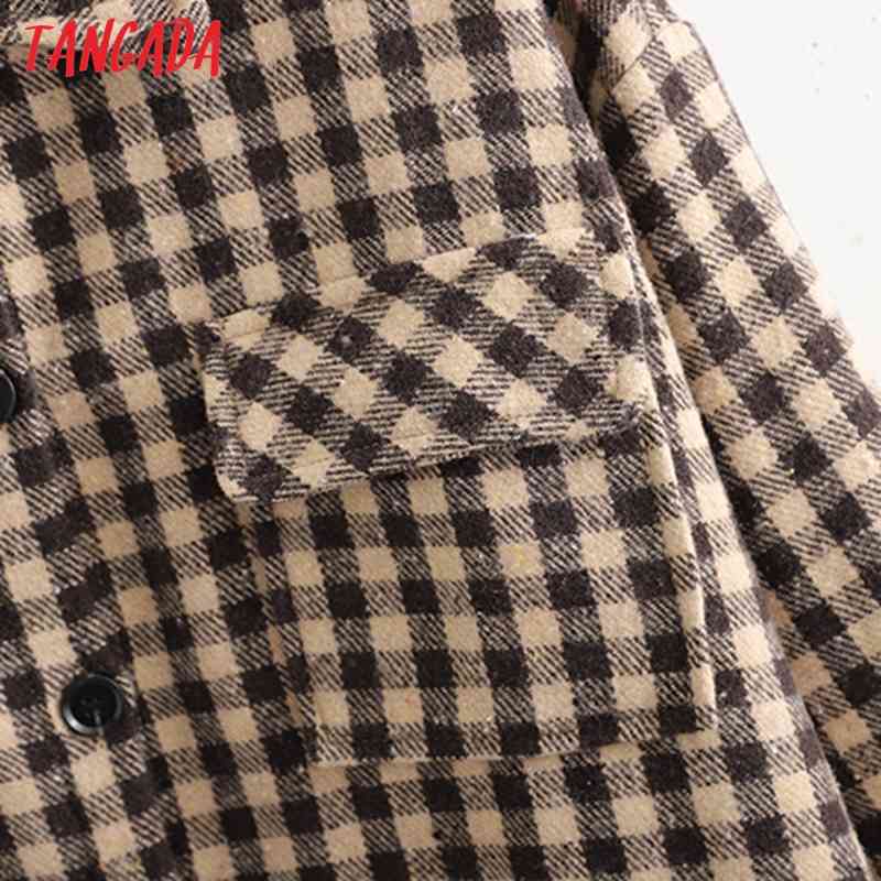 Women Plaid Jacket Turn Down Collar Ladies Long Sleeve Loose Oversize Boy Friend Coat QJ130 210416