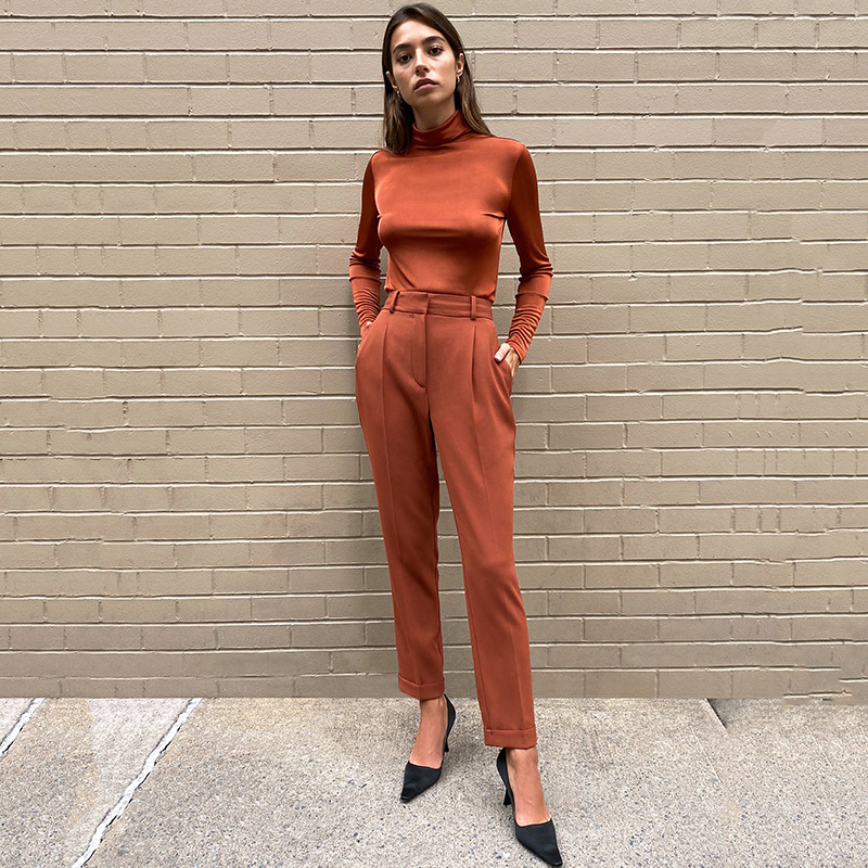 Women Pants Capris Temperament Trousers High Waisted Suit All Match Ankle-Length Fashion Black 210513