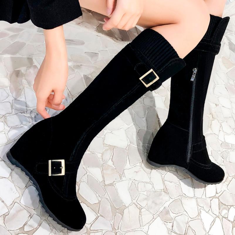 Boots Women's Side Zip Buckle Knee High Wedges Shoes with thick scrub Casual Middle Tube Booties UEIK, Black 
Boots Women's Side Zip Buckle Knee High Wedges Shoes with thick scrub Casual Middle Tube Booties UEIK, Black