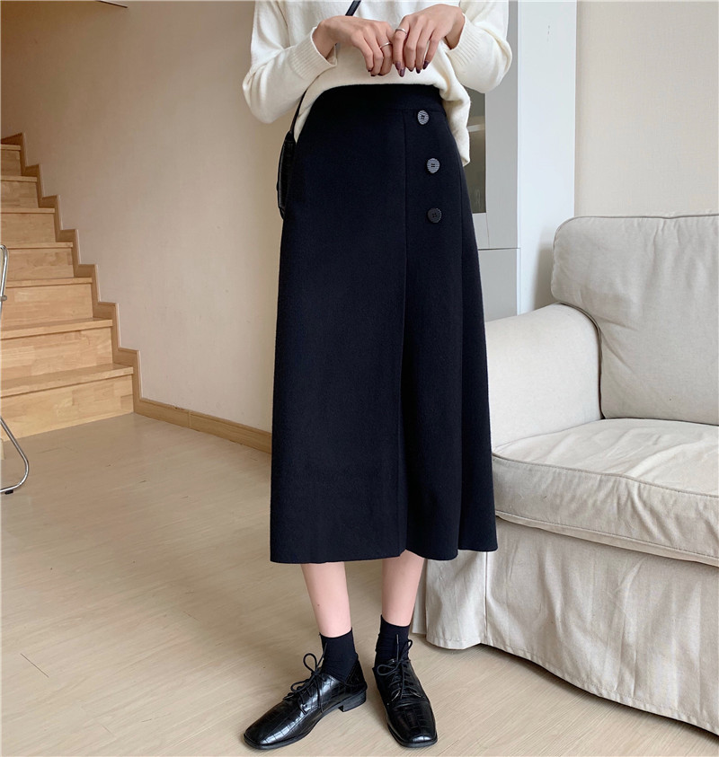 Nomikuma Autumn Winter Women Knitted Skirts Korean Buttons High Waist Causal A-line Sweater Skirt Faldas Mujer 6D412 210427