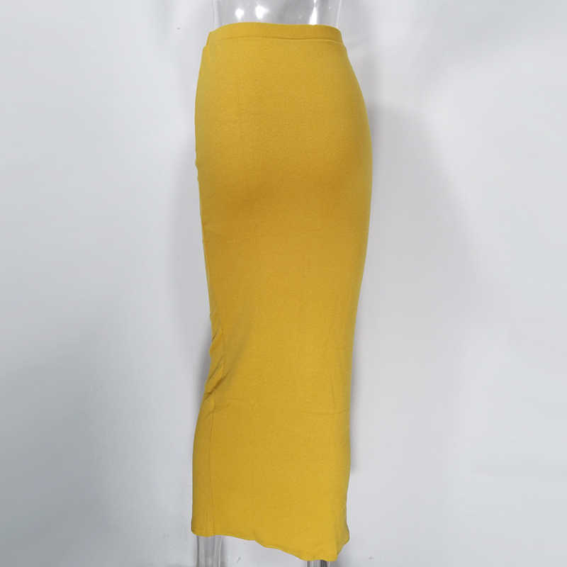 Colysmo Winter long Skirts Womens High Waist Bodycon Sexy Casual Retro Button Front Slit Midi Pencil Falda 210527