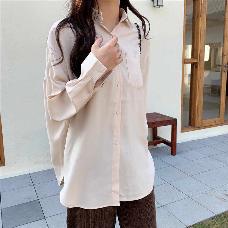 Spring High Quality Solid Large Size Office Lady Basic Shirts Chic Gentle Pockets Brief All Match Blouses 210421