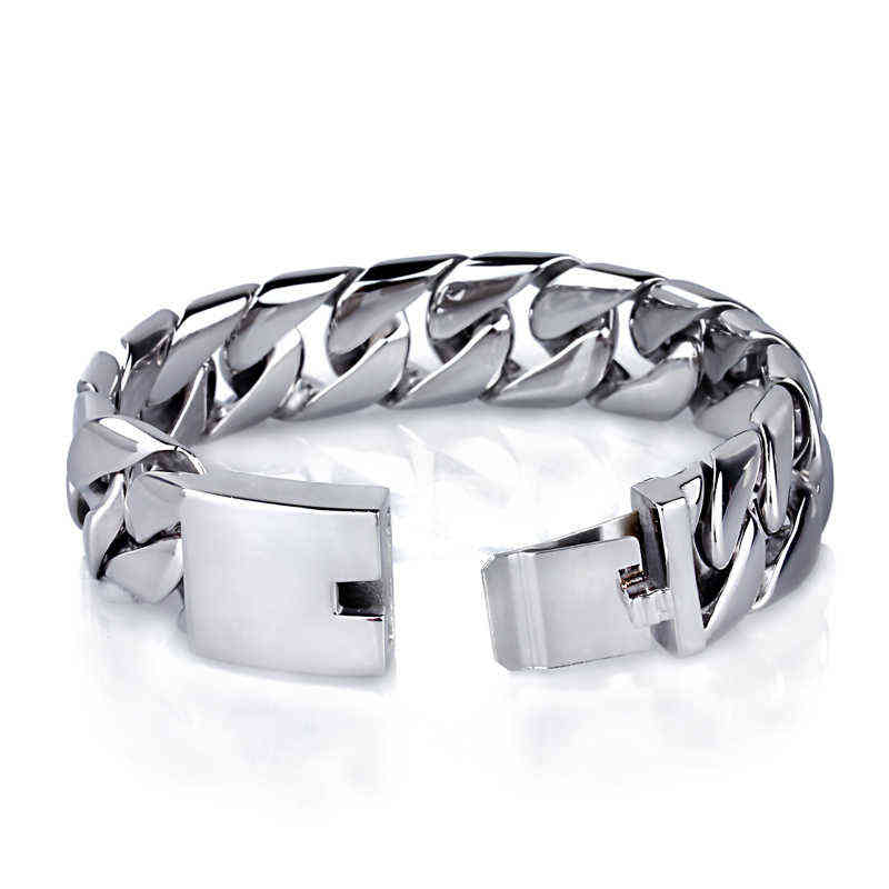 TrustyLan Shiny Glossy 316L Stainless Steel Mens Bracelets 20MM Wide Chain Jewellery Accessory Man Bracelet 211124