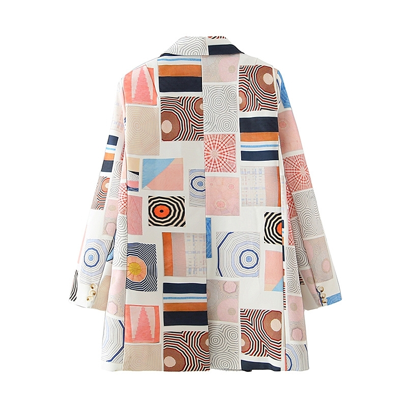 elegant women plaid blazer fashion geometric print jackets casual female slim long suits girls chic sets 210430