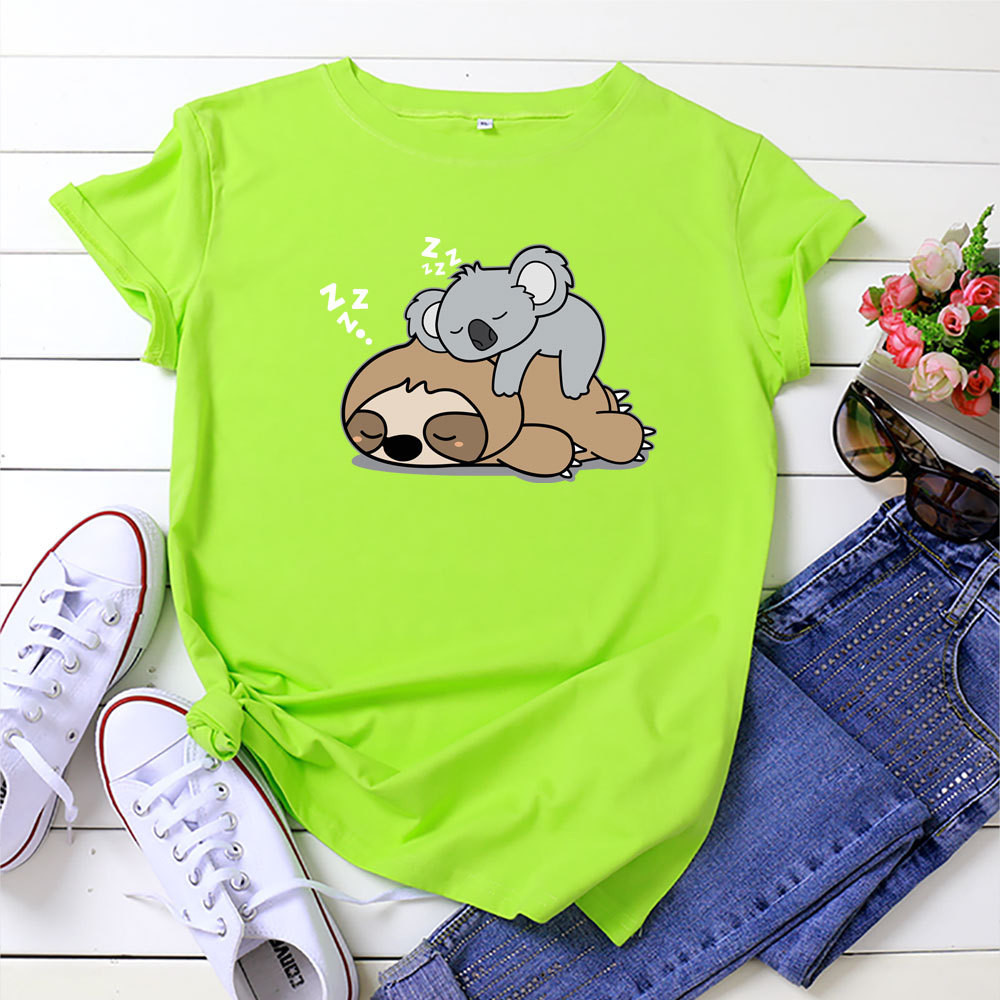 Koala Sloth Printed T-shirt Women Cute Graphic tees Best Friends Funny T Shirt Short Sleeve Summer Streetwear Cotton T-Shirts 210406