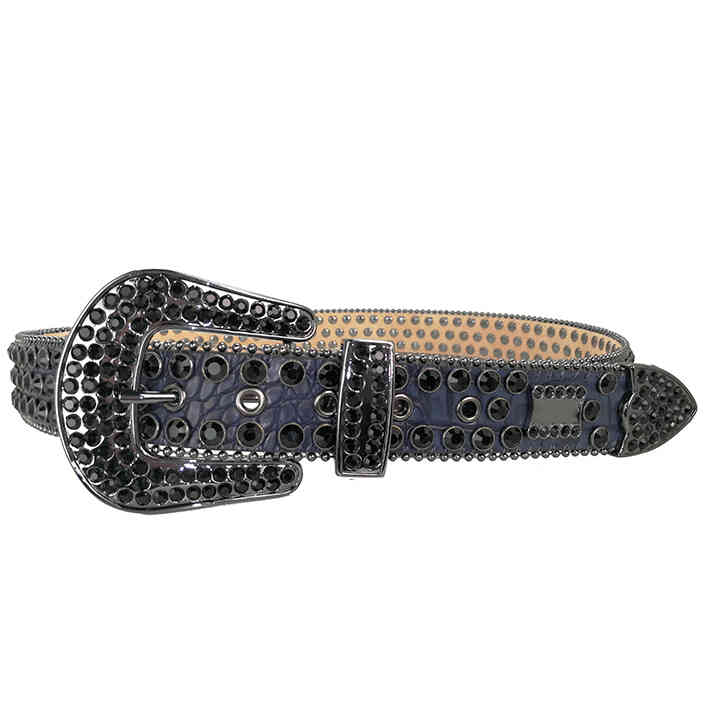 Dark Blue Crocodile Pattern Belt With Black Rhintone Bling Custom for bb simon DNA