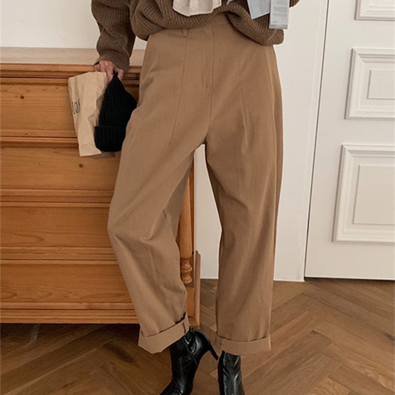 Elegant Formal Casual High Waist Cotton Thick Harem Pants Women Bottoms Plus Size OL Solid Fashion Suit Trousers 210421