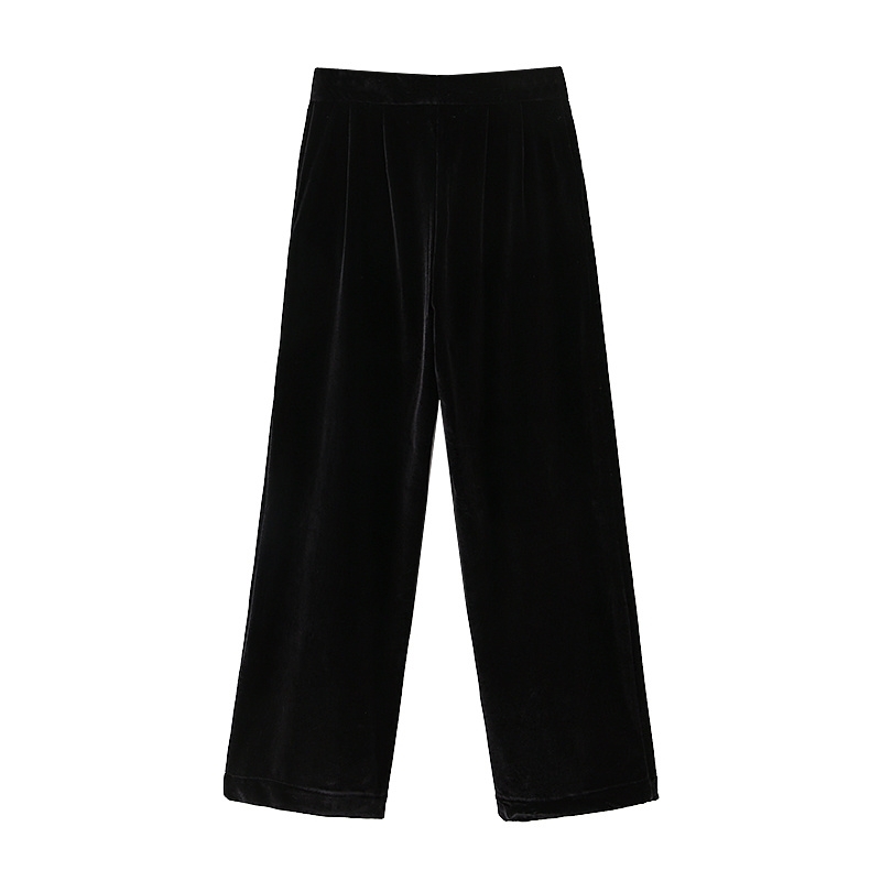 Streetwear Women Straight Trousers Fashion Ladies Stylish High Waist Pants Elegant Female Chic Black Velvet 210430