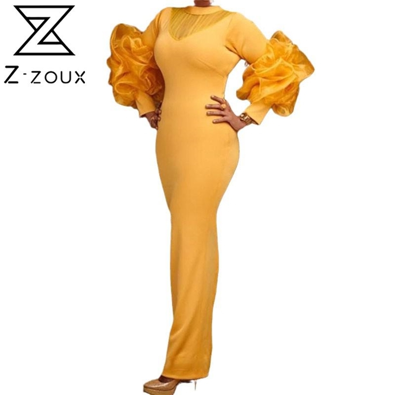 Women Dress Lantern Sleeves High Waist Vintage Large Size Slim Party es Plus Ladies Maxi es 210513