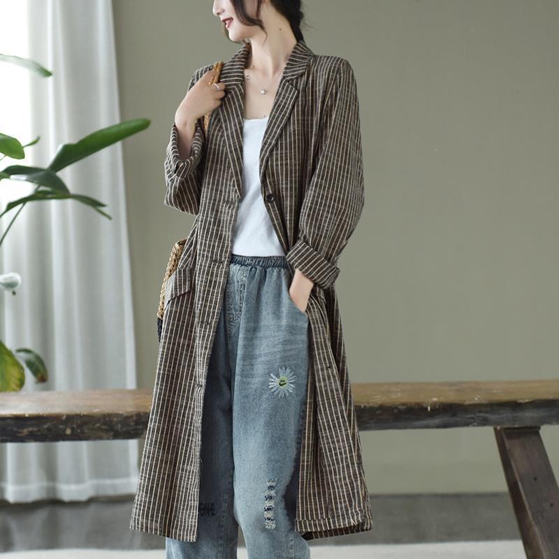 Women's Trench Coats 2021 Retro Striped Suit Collar Jacket Autumn Loose Large Size Mid-length Casual Windbreaker Long Sleeves, Picture color
Women's Trench Coats 2021 Retro Striped Suit Collar Jacket Autumn Loose Large Size Mid-length Casual Windbreaker Long Sleeves, Picture color