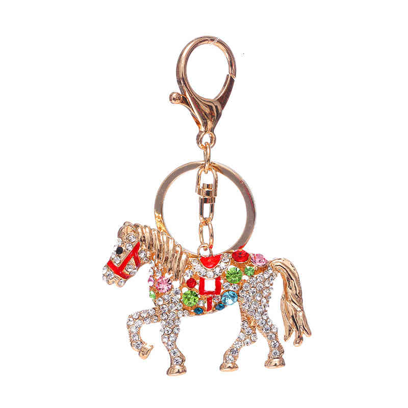 Key Rings Chinese Zodiac Style Pony Diamond Painting Oil Metal Car Chain Small Gift
