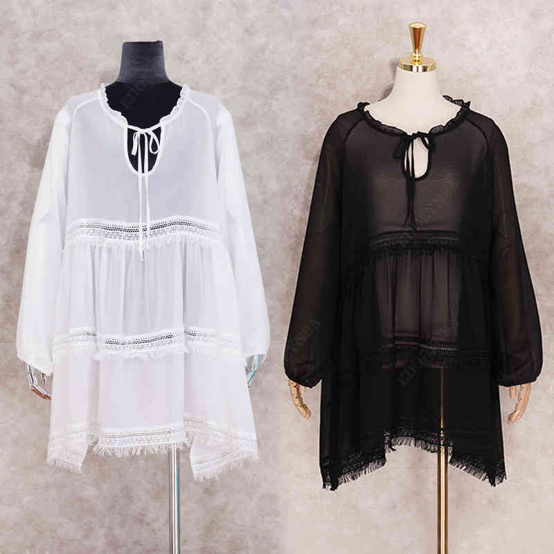 Tunics for Beach Swimsuit Cover up Women Swimwear White Kaftan Bikini Cover-ups Beachwear Pareo Bath Dress Saida de Praia Q1056 210420